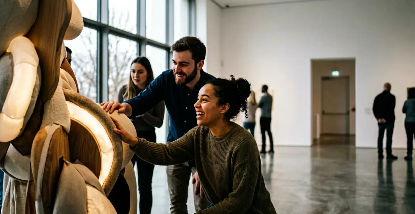 Besucher entdecken interaktive Kunstinstallation in modernem deutschem Museum