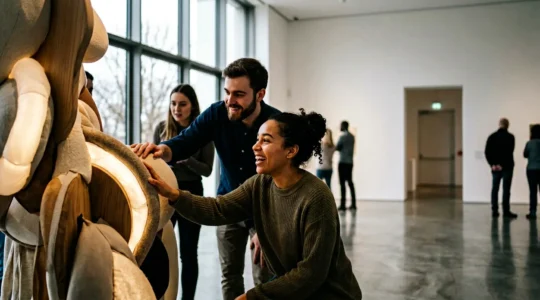 Besucher entdecken interaktive Kunstinstallation in modernem deutschem Museum