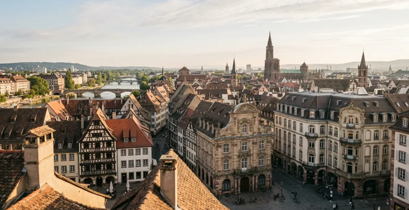 Panoramaansicht einer europäischen Grenzstadt mit unterschiedlichen Baustilen