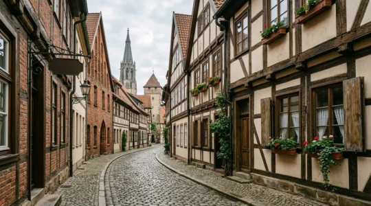 Bewohnte historische Bürgerhäuser in einer deutschen Altstadt mit authentischer Atmosphäre