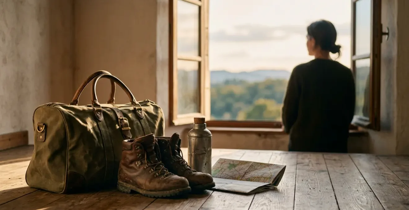 Spontaner Wochenendausflug mit gepackter Reisetasche bereit für Abenteuer in Deutschland